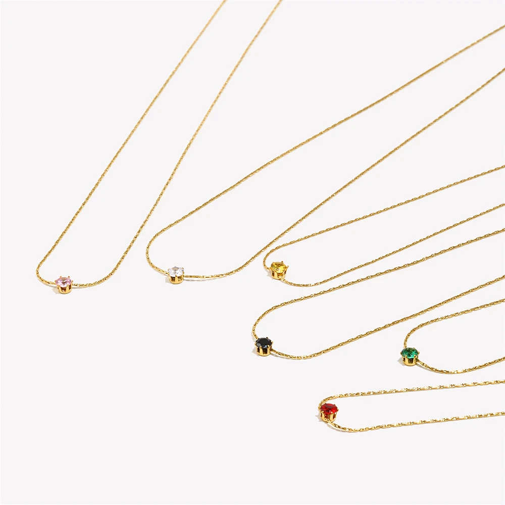 E.B.belle Ultra Fine Woven Chain Mini Zircon Pendant Necklace 316L Stainless Steel Necklace 18K Gold Plated Accessories