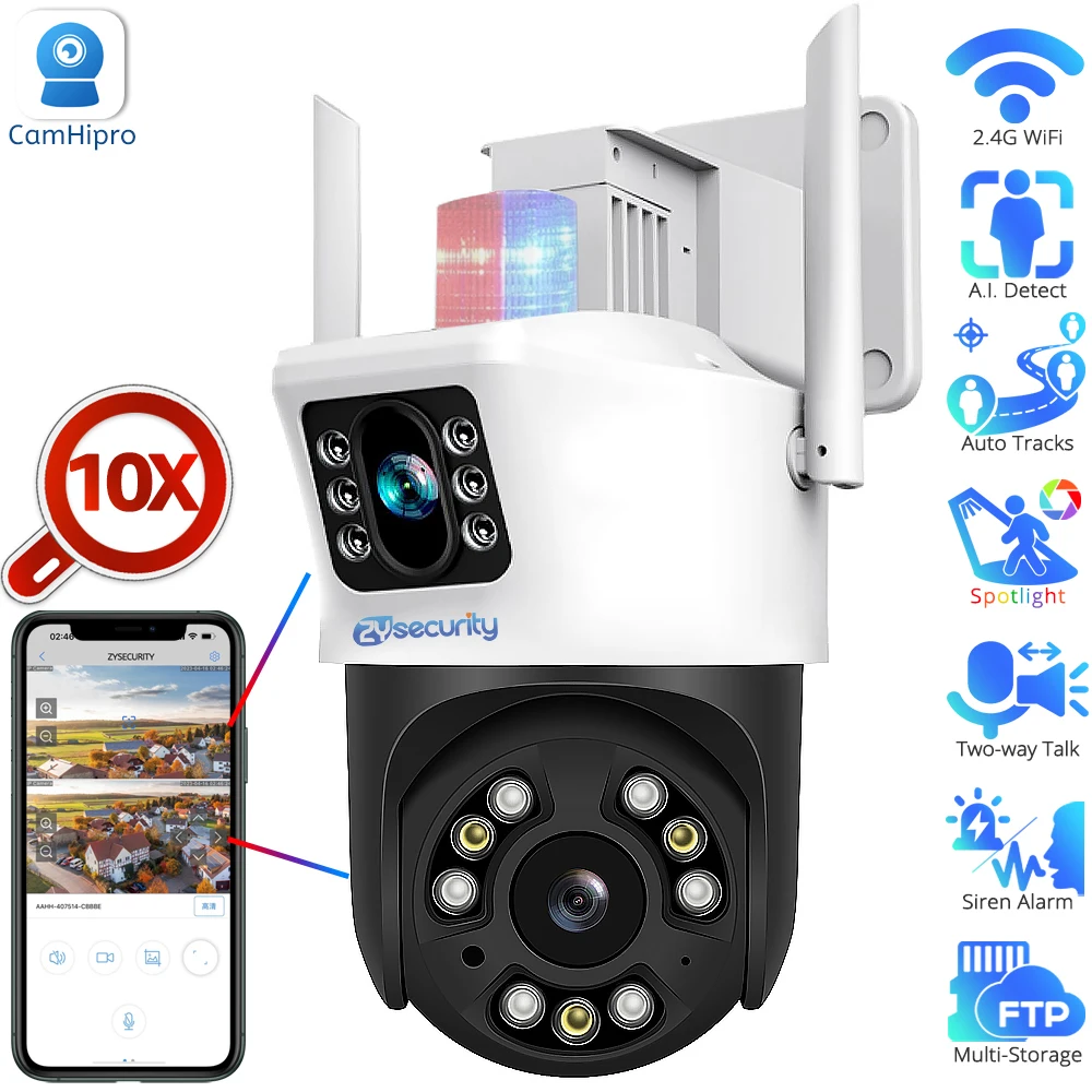 

Outdoor Dual-lens Wifi PTZ IP Camera Outdoor Human Detection Auto Tracking Surveillance Camera 2-Way Talk Security Cameras CamHi