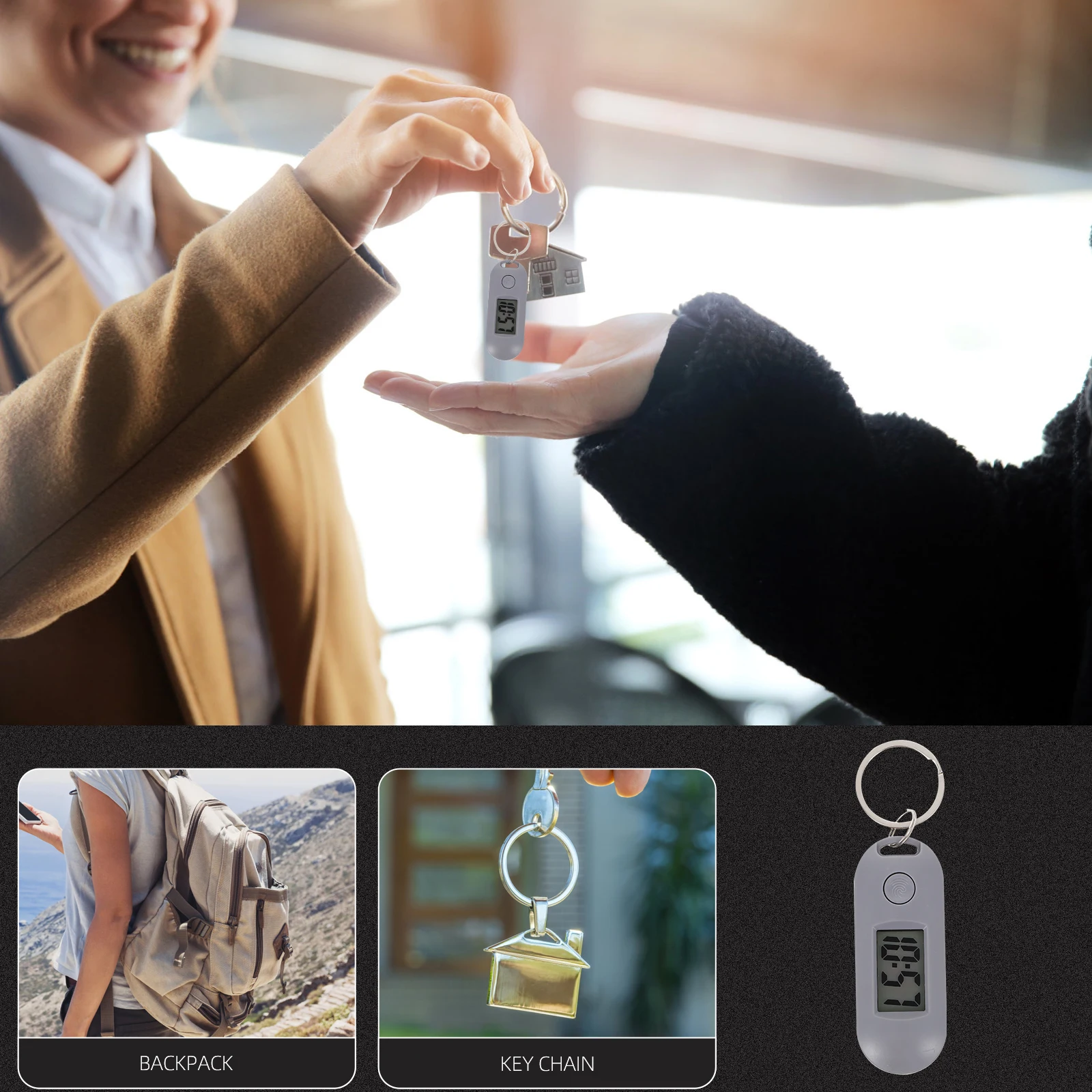 

Electronic Keychain Watch Digital Student Gray Silent Design Key Ring Mute Hanging Timepiece Gifts Commemorative Items