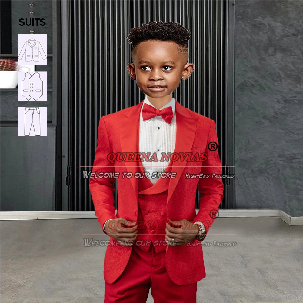 Tailor-Made Boy Suits Formal Kids Wedding Tuxedo Royal Blue Flower Floral Blazer Vest Pants 3 Pieces Children Party Clothing