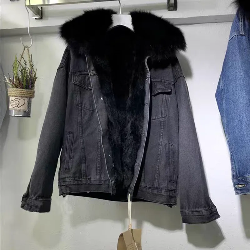 

Джинсовые пальто женские большие меховые плюшевые женские зимние бокс-кройки минималистичный стиль бохо офисная куртка с капюшоном на подкладке с защитой от запаха