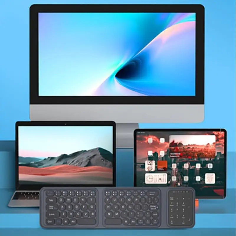 JOMAA Bluetooth5.0 Wireless Folding Keyboard with Touchpad and Number Pad Portable 2-in-1 Travel Keyboard for Window/Android/iOS