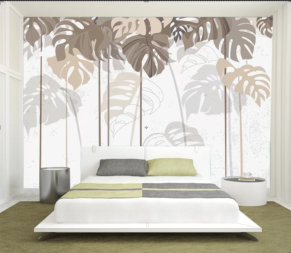 

Custom wallpaper Nordic fresh green leaves watercolor style TV background wall home decoration murals 3d wallpaper
