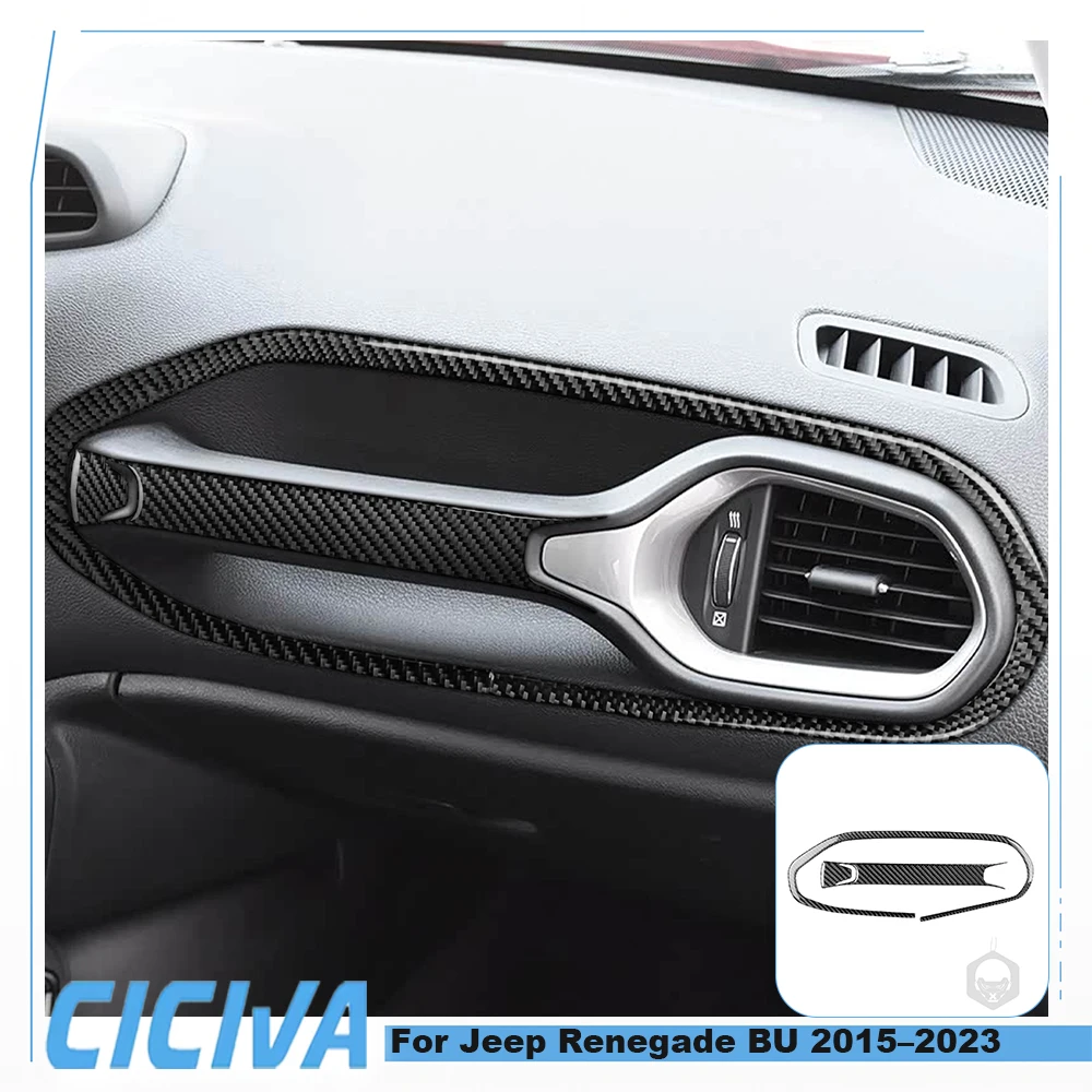 For Jeep Renegade BU 2015 2016 2017 2018 2019 2020 2021 2022 2023 Real Carbon Fiber 2-Piece Passenger Armrest Trim Set