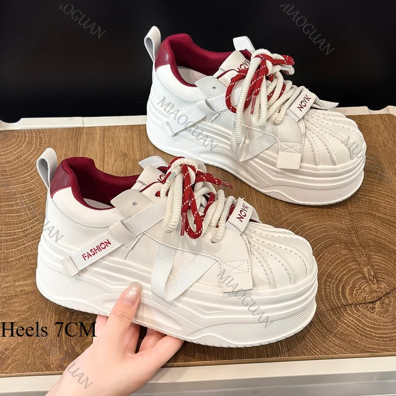 Damen-Sneaker mit 7 cm Erhöhung der Höhe, lässige Schnürschuhe mit dicker Sohle, rutschfeste Sportschuhe, modische Schuhe, Sapatos Feminino