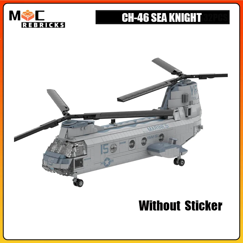 Medium Transport Helicopter CH-46 Sea Knight USAF Support Battle Aircraft Building Block Assembly Airplane Model Kids Bricks Toy