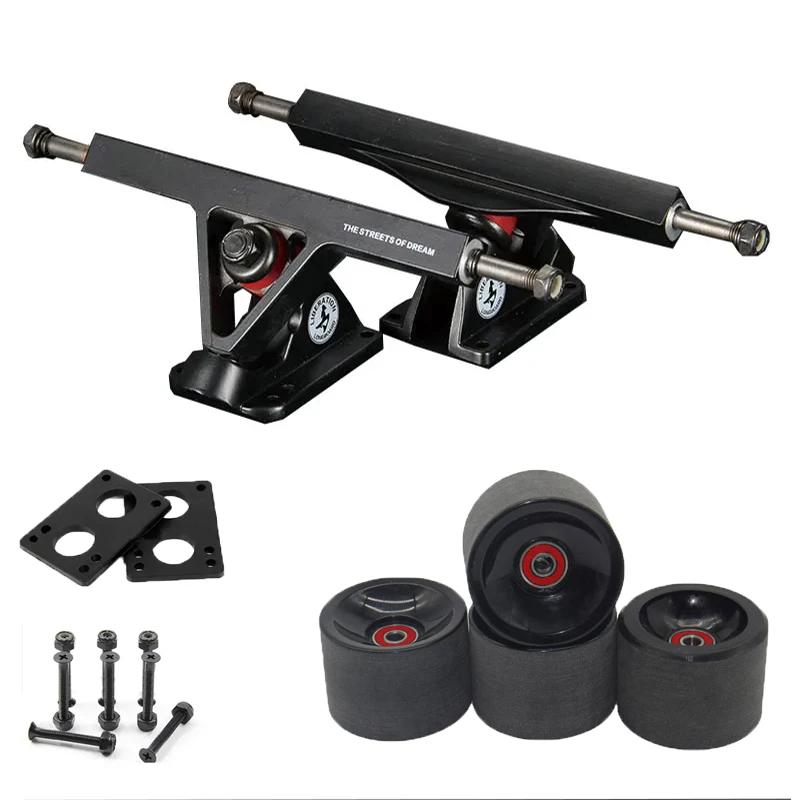 цена 7inch Longboard Trucks 8mm Axle (Set of 2) together with 70*51MM Skateboard Wheels with Riserpad and screws Bearings