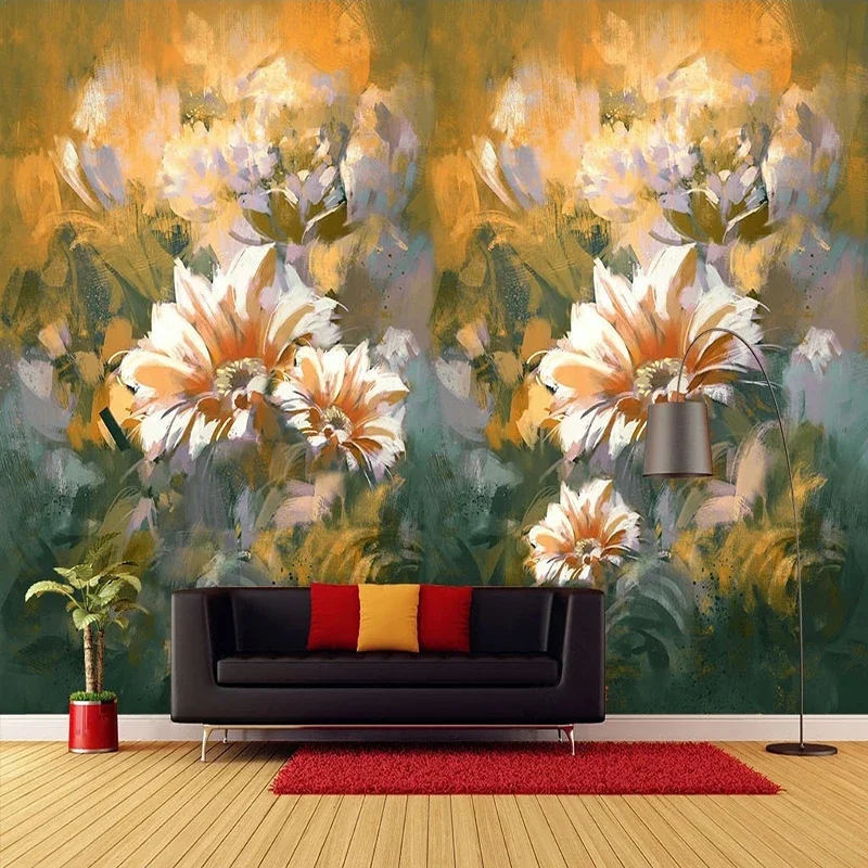 Pintura al óleo personalizada Europea pintada a mano, Mural de flores, papel tapiz fotográfico, sala de estar, dormitorio, sofá, fondo, decoración del hogar, 3D, Fresco