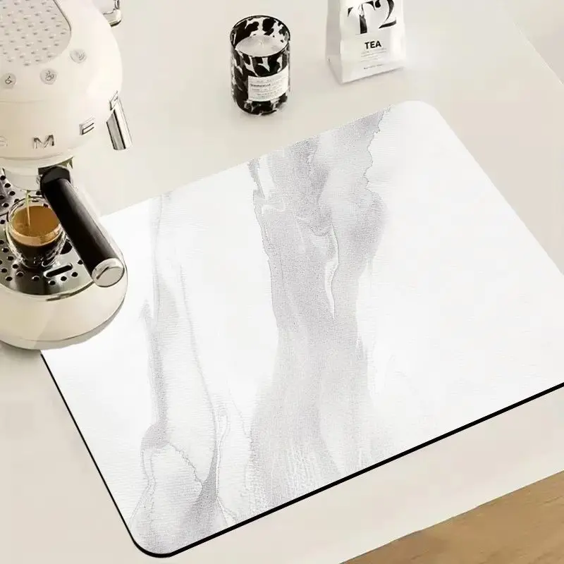 VIKAMA Light Grey Ink Marble Coffee Mat Quick Drying Absorbent Non Slip Coffee Machine Counter Protector Mat