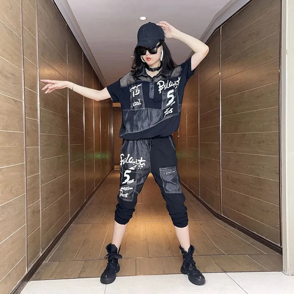 2024 Summer New Womens 2-częściowy strój z gazy z krótkim rękawem i klapami + Casual Harlan Capris Set Pants Two Piece Streetwear