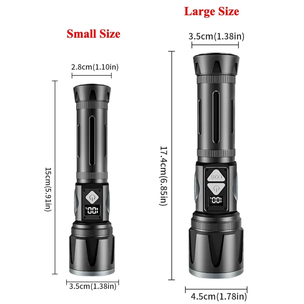 LED Flashlight COB Side Light Zoomable USB Rechargeable with Bottom Magnet Portable Torch for Outdoor Hiking Camping Emergency