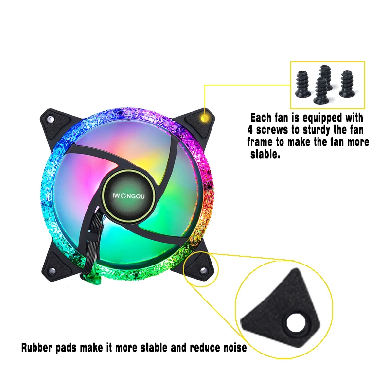 IWO-RGB Ventilador de refrigeração com velocidade ajustável, refrigerador do computador, LED, ventilador da caixa do computador, dissipador, PC Fans ajustáveis, 120mm