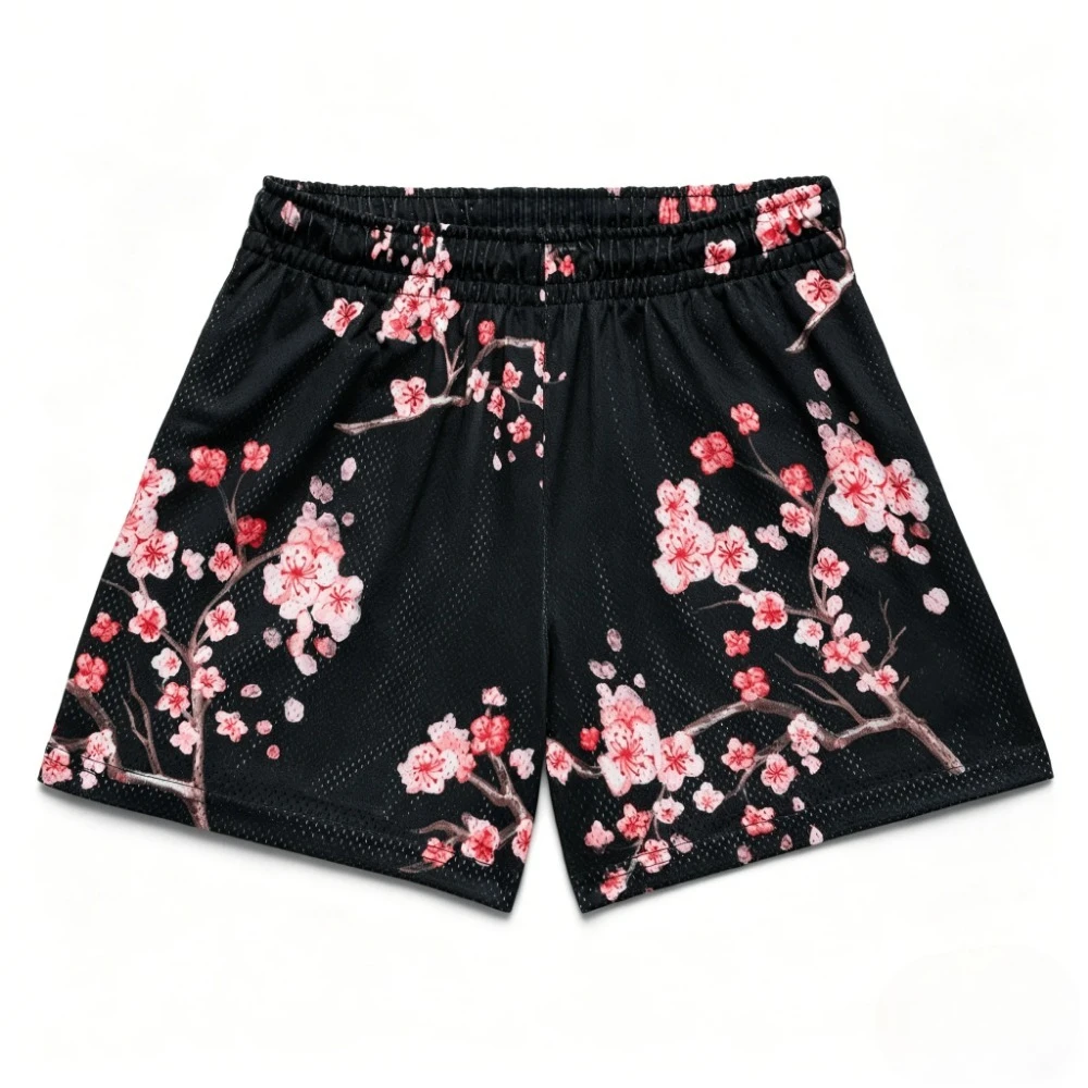 Japanese Romantic Cherry Blossom 3D Print Breatha Quick-dry Men's Short Pants Outdoor Leisure Beach Vacation Parent-Child Shorts