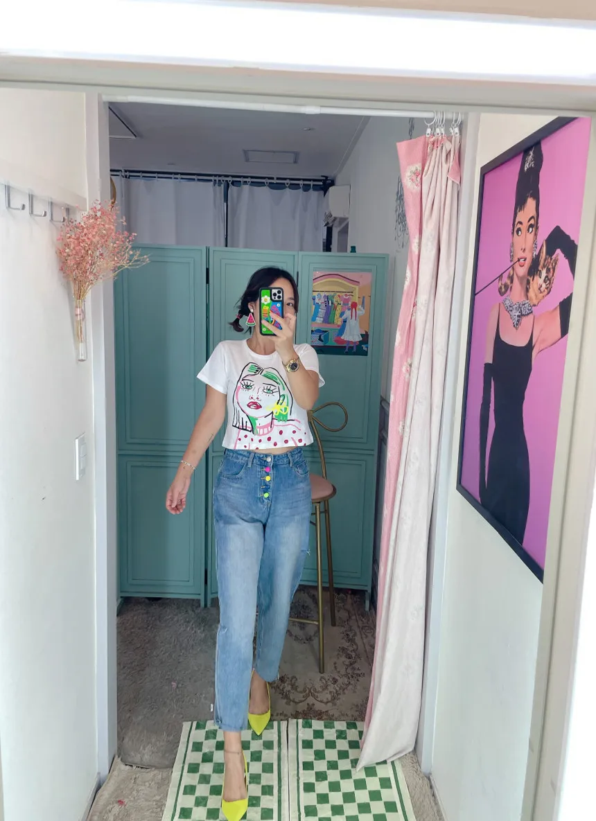 

Джинсы с конусом и высокой талией, женские винтажные джинсы с девятью очками, утягивающие леггинсы на пуговицах, потертые прямые джинсы