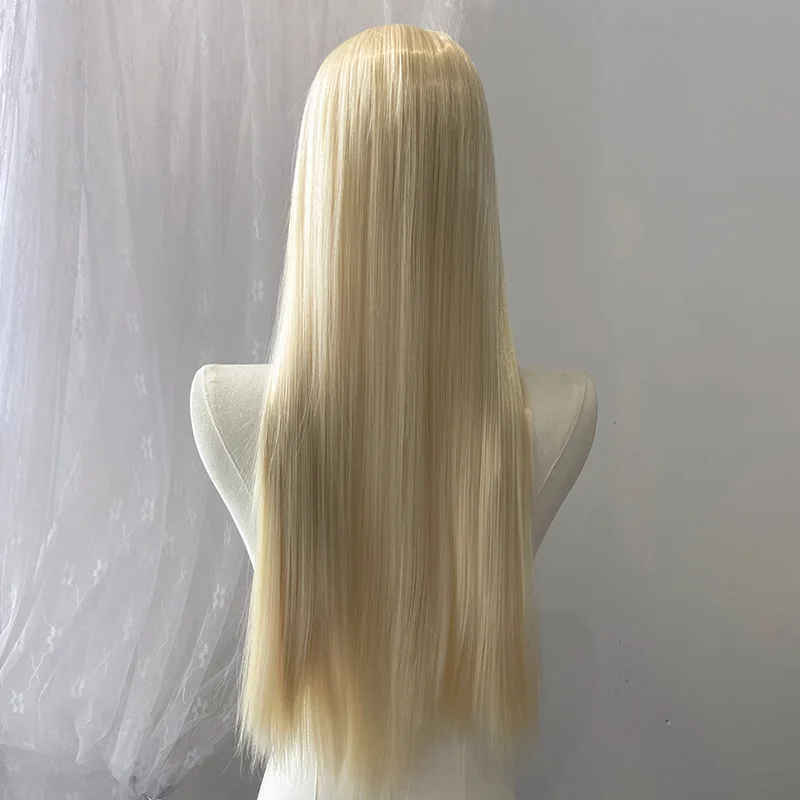 JOVIA 26inch synthetic wig in pink  gold long straight hair natural texture soft natural  heat-resistant suitable for daily wear