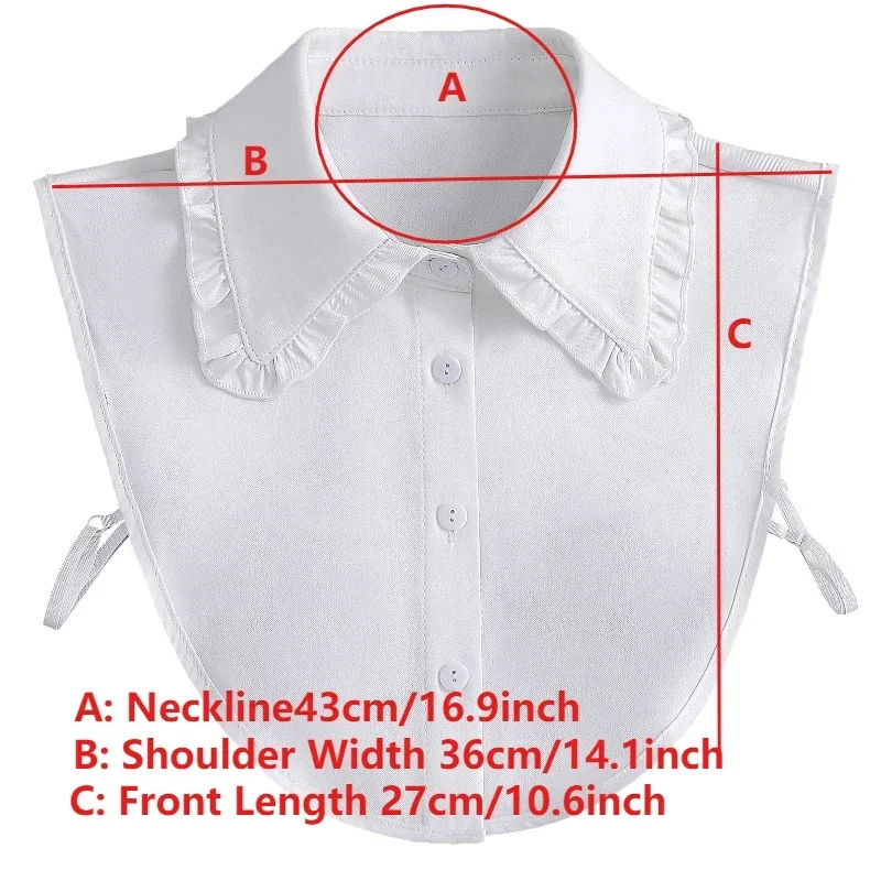 여성용 러플 라펠 화이트 페이크 칼라 탈부착 가능한 칼라 스카프 가짜 칼라 셔츠 타이 여성용 탈착식 셔츠 타이