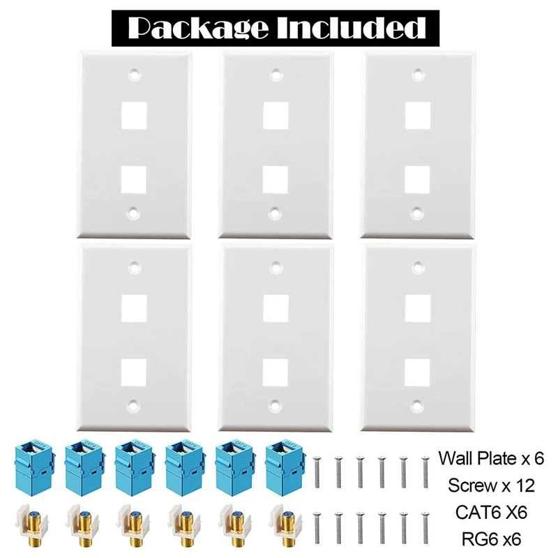 6 Pieces Ethernet Coax Wall Plates Cat6 Coax Wall Plate Ethernet Wall Outlet With Ethernet Port For Satellite And TV