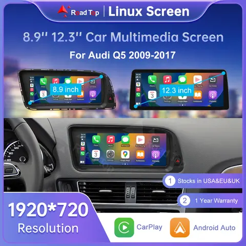 Pantalla Multimedia de Radio para coche Linux de 8,8/12,3 pulgadas para Audi Q5 2009-2017 con función inalámbrica CarPlay Android Auto Airplay Miracast