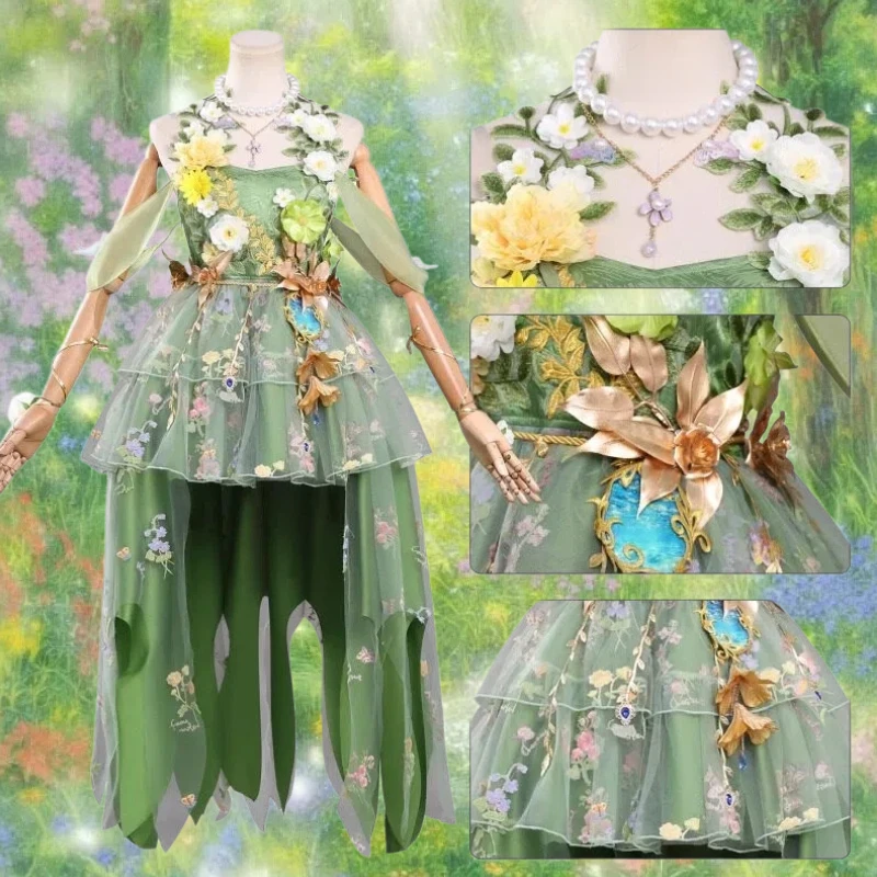 

Game Identity ⅤCosplay Emma Wood Eternal Summer Never Fades Costume Green Long Dress Exquisite Fairy Cos Role Play Outfit Women
