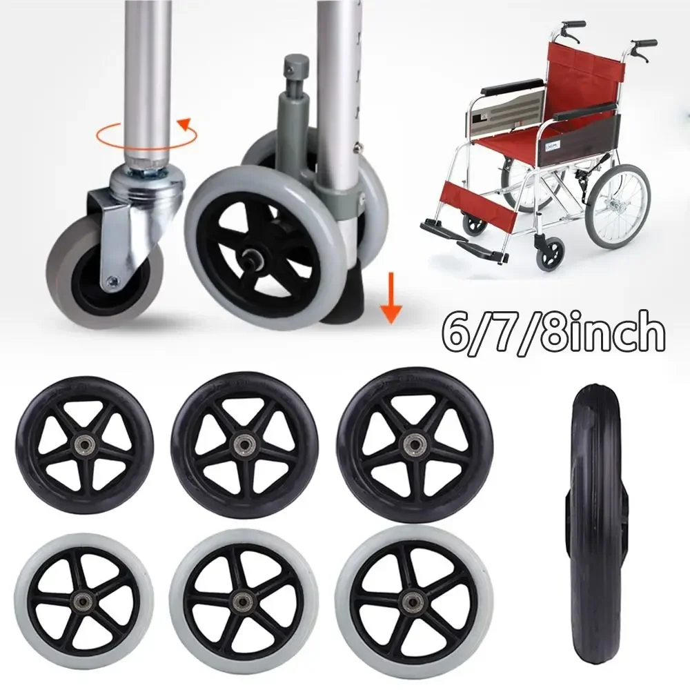 6/7/8 Inch Rubber Wheels Smooth Flexible Heavy Duty Wheelchair Front Castor Solid Shopping Cart Wheel Wheelchair Replacement
