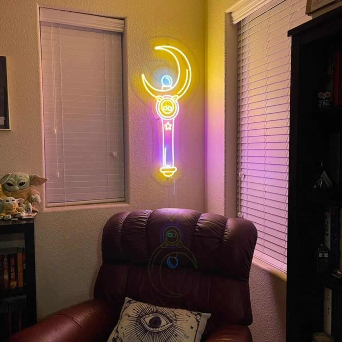 Moon Stick Neon Sign Anime Game Room Art Led Light Sailor Decoration