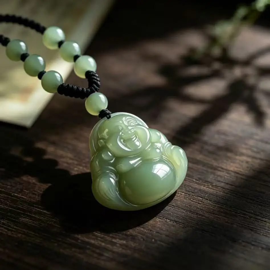 Natural A Goods Jadeite Pendant Bean Seed Buddha Jade Pendant Charm High Jewelry Lucky Amulet Men and Women Holiday Gift