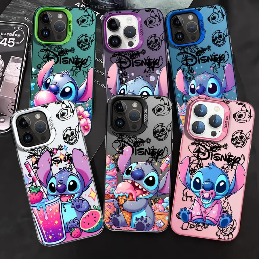 Disney Lilo Stitch Cute Case For Apple iPhone 15 11 16 13 14 Pro Max 12 15 Plus 11Pro Matte Lens Protect Plating Phone Cover