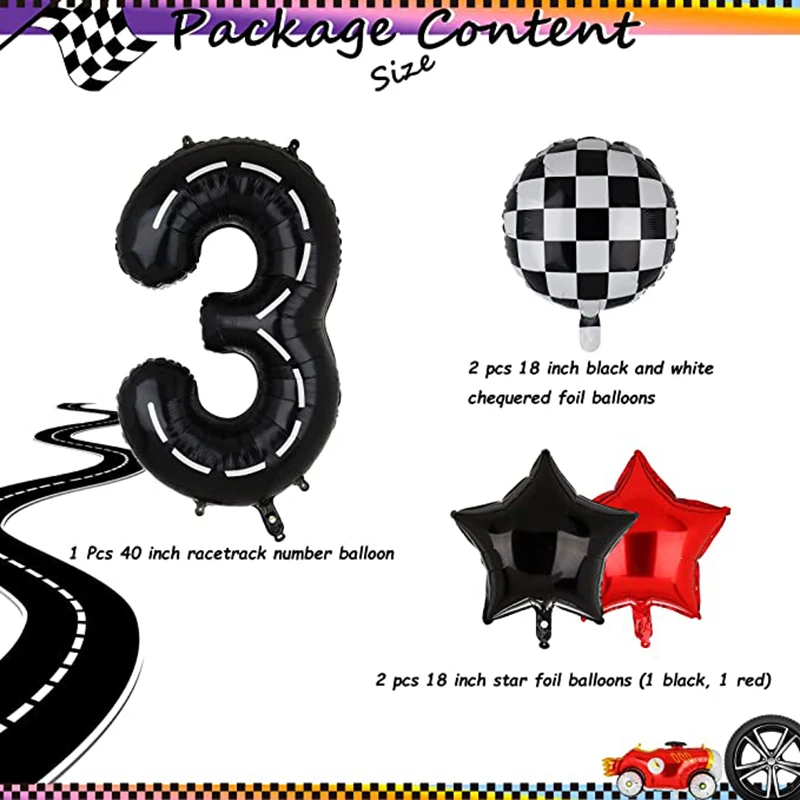 5pcs Race Car Birthday Balloons 40 Inch Racetrack Number Balloon1-9st Birthday Race Car Theme Party Decorations