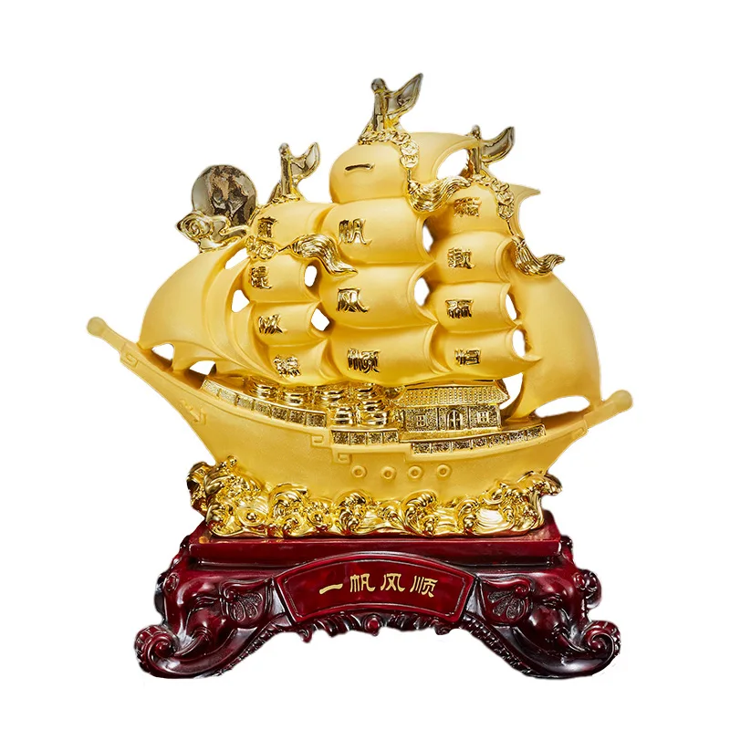 

Feng shui Resin Sculpture Golden Sailboat Chinese Home Decor Lucky Statue Office Figurines Gift Craft Ornament