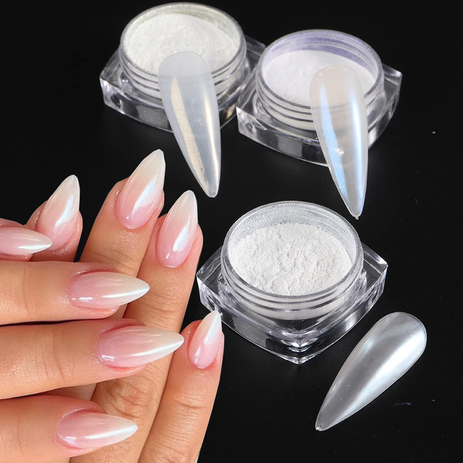 3pcs Pearl Effect Nail Powders Mirror Aurora Chrome Mermaid Nails Art Powder Rainbow AB Magic Mirror Pearl Shell Powder Supplies