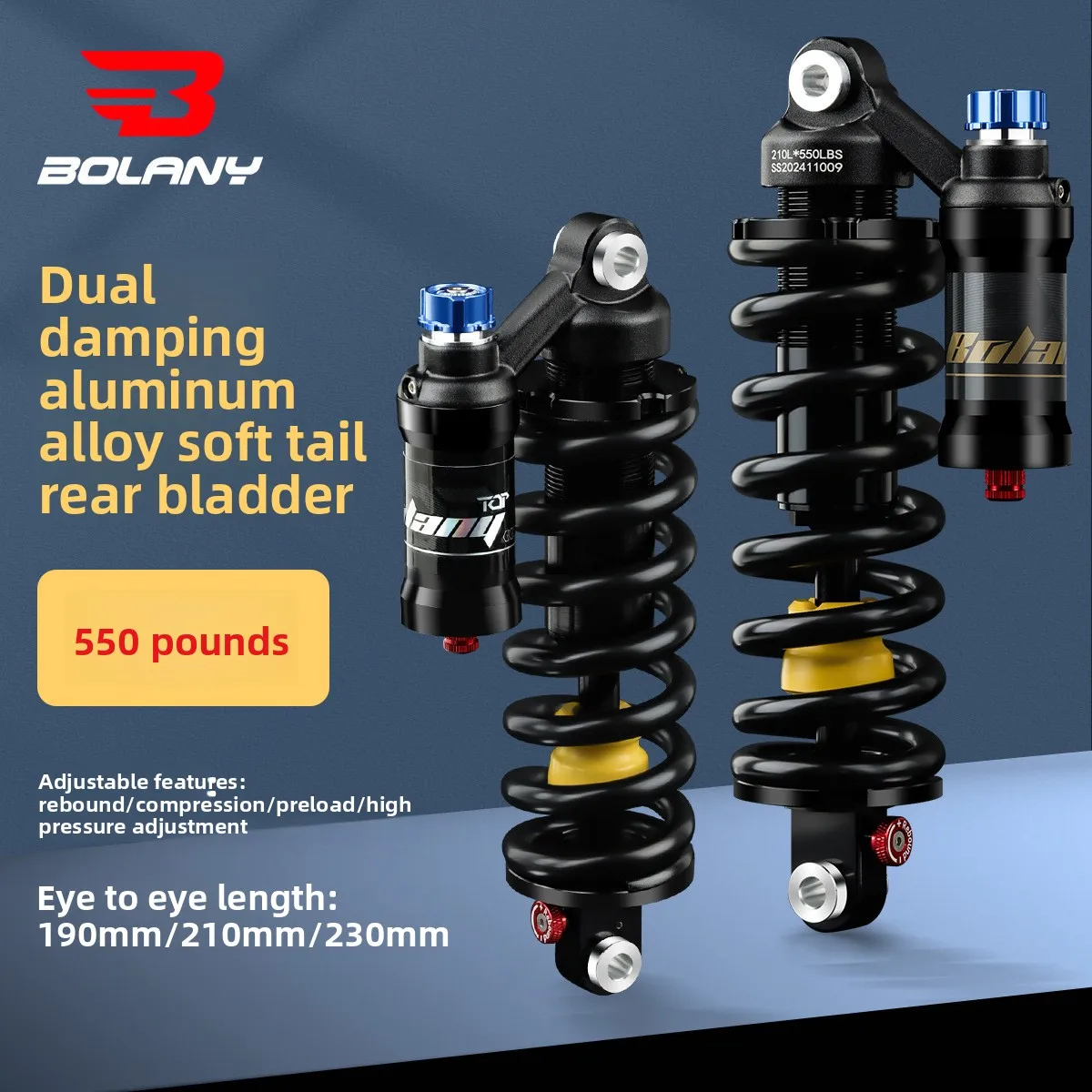 Metal BOLANY Hydraulic Spring Rear Shock for MTB Electric Bike Soft Tail Damping Off Road