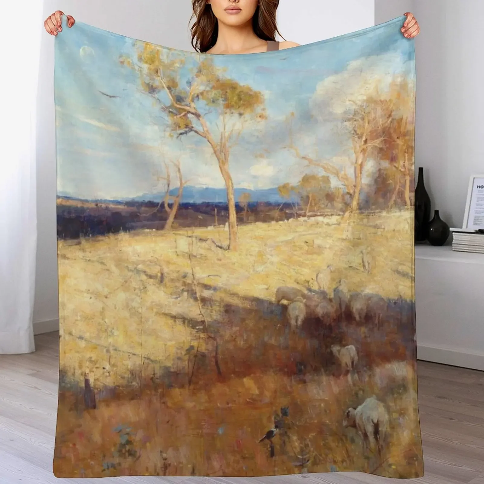 

Arthur Streeton - Golden summer, Eaglemont Throw Blanket Extra Large Throw Designers Blankets