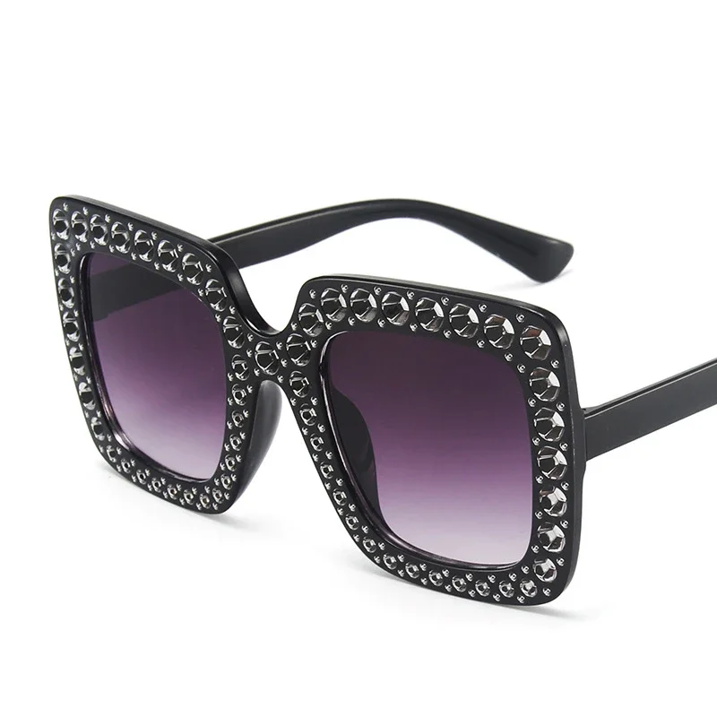 Big Square Luxury Rhinestone Sunglasses Women Crystal Oversize Brand Designer Sun Glasses Vintage UV400 Female Oculos De Sol image 4