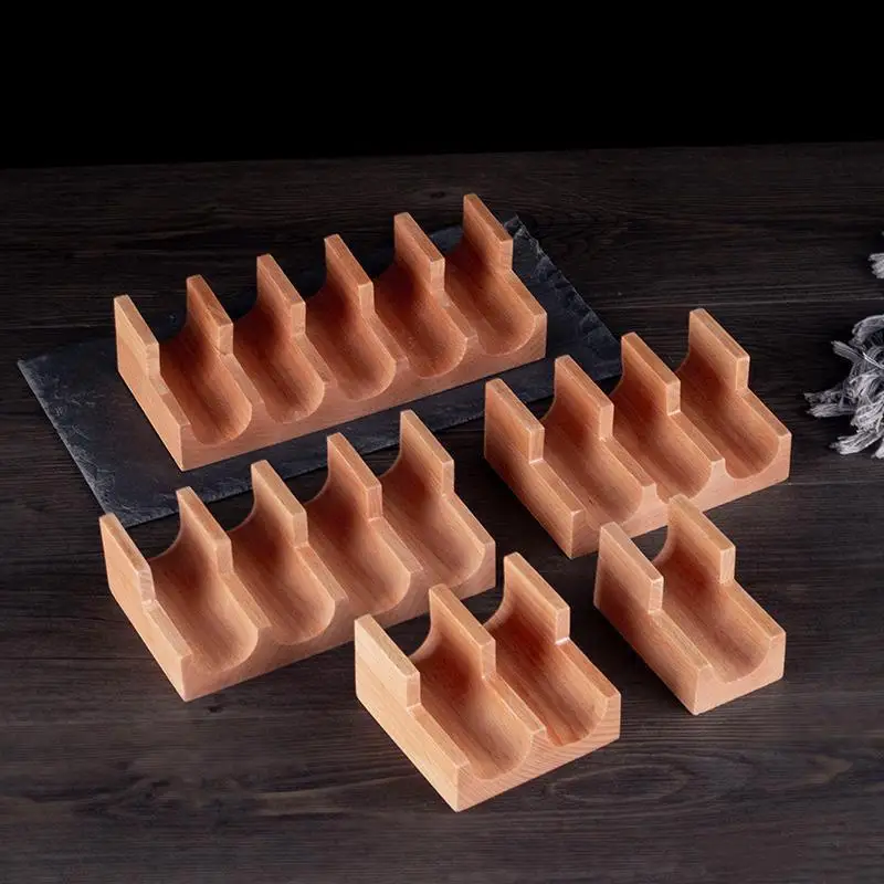 Wooden Taco Holder U Shape Sushi Tray Tortilla Rack Multiple Grids Stable Stand For Restaurant Home Food Plating Display