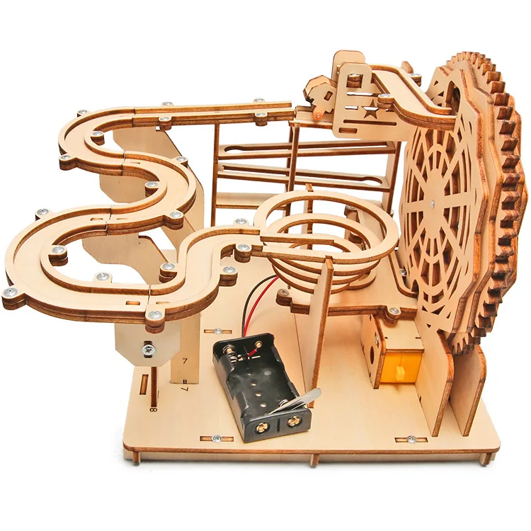 DIY Wooden Electric Track Ball Kit, Hand‑assembled Building Block Set, Science Tech Small Project, Educational Brain‑teaser