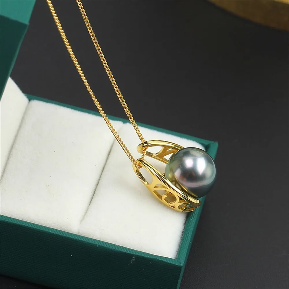 S925 Sterling Silver Pearl Pendant Setting, DIY Empty Bezel Cup Jewelry Supplies for Craft Making, Hollow Prong Pendant Findings