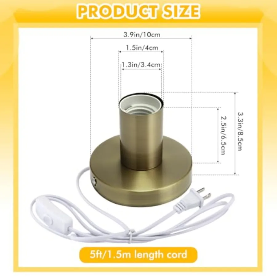 2 Pcs Polished Metal Desktop Lamp Base E26 E27 Screw Light Bulb Holder Sockets Night Light Base Lamp Replacement for Holding Bu
