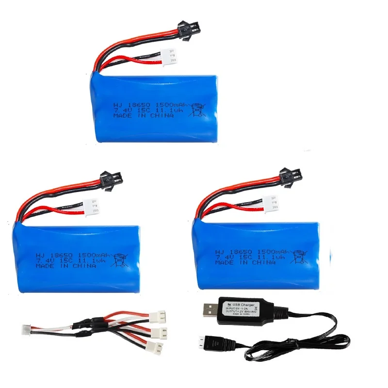 SM-2P 7.4V 1500mAh 18650 akumulator litowo-jonowy/USB dla WPL MN99S D90 U12A S033g Q1 H101 18301 18302 18311 18312 104310 R/C łódź samochodowa