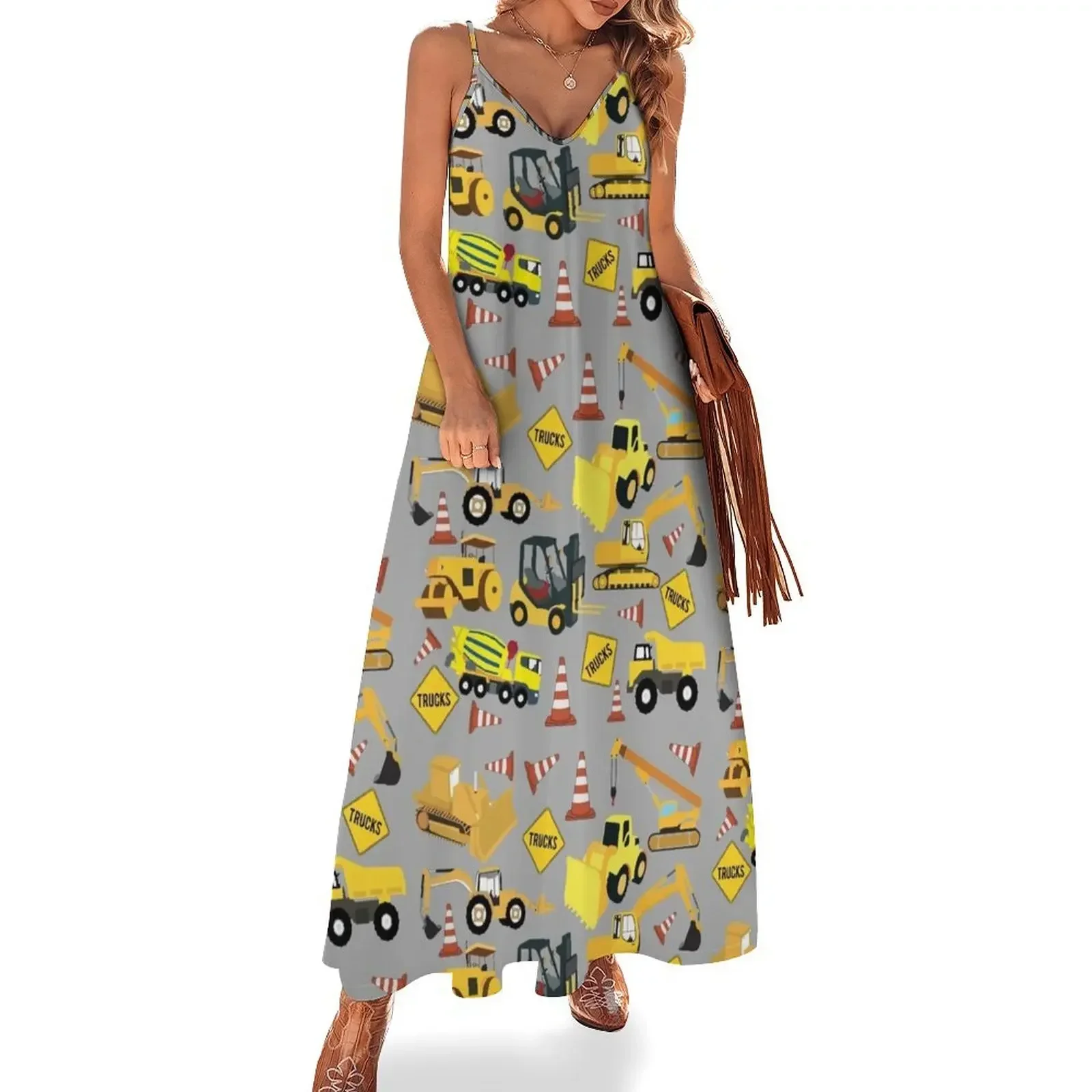 

Construction Trucks Party - Excavator, Dump Truck, Backhoe and more. Sleeveless Dress Clothing summer dress woman 2024 Dress