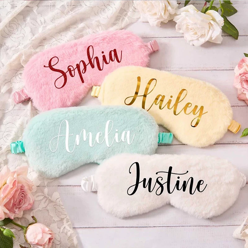 

Personalized Customized Name Fluffy Eye Masks Plush Sleeping Mask Glitter Face Bachelorette Party Wedding Mask with