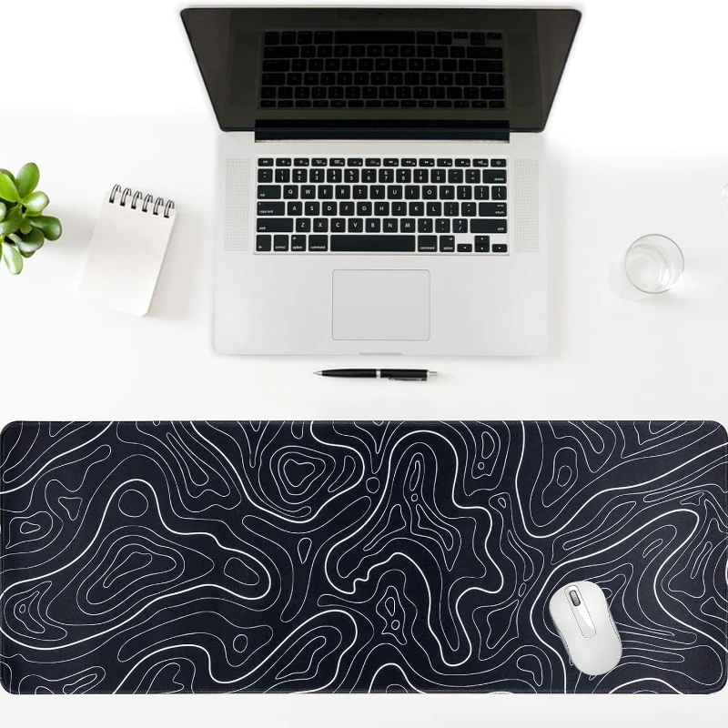 Large Gaming Mouse Pad for Desk White Topographic Mouse Pad for Gaming Office Mouse Pads Keyboard Pad Desk Pad for Computer