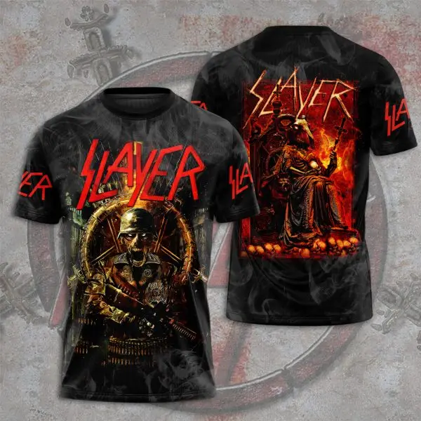 2025 New Rock Slayer 3D Print T-shirts Men Women Hip Hop Trend Cool Short Sleeve T-Shirt O-Neck Tee Oversized Streetwear Y2k Top image 3