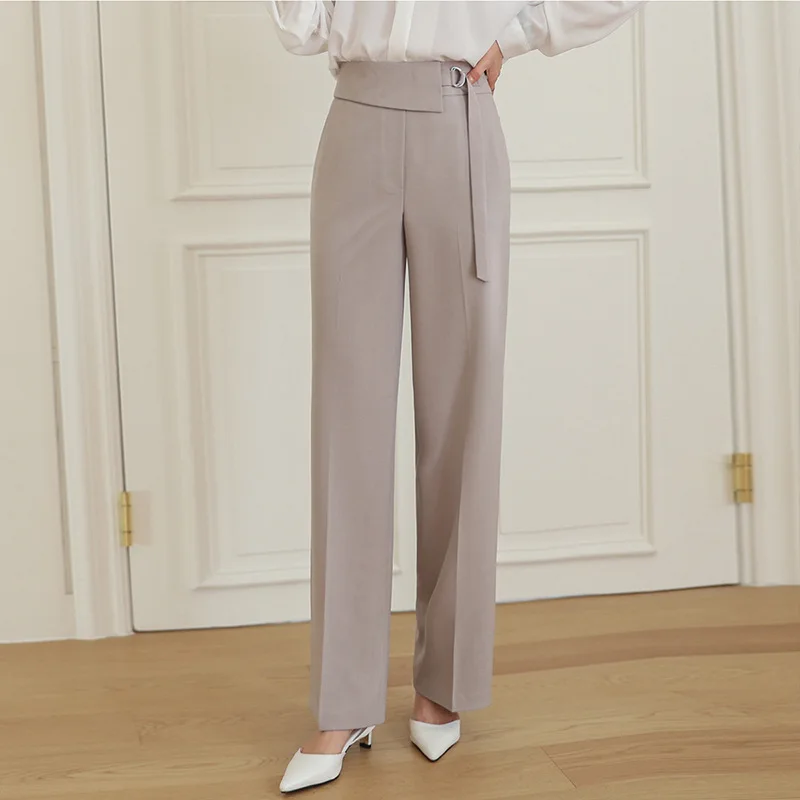 Purple Wide-Leg Pants Skinny Pants Women's Thick Legs Wide Hip Butt 2023 New Side Zipper Straight Suit Pants