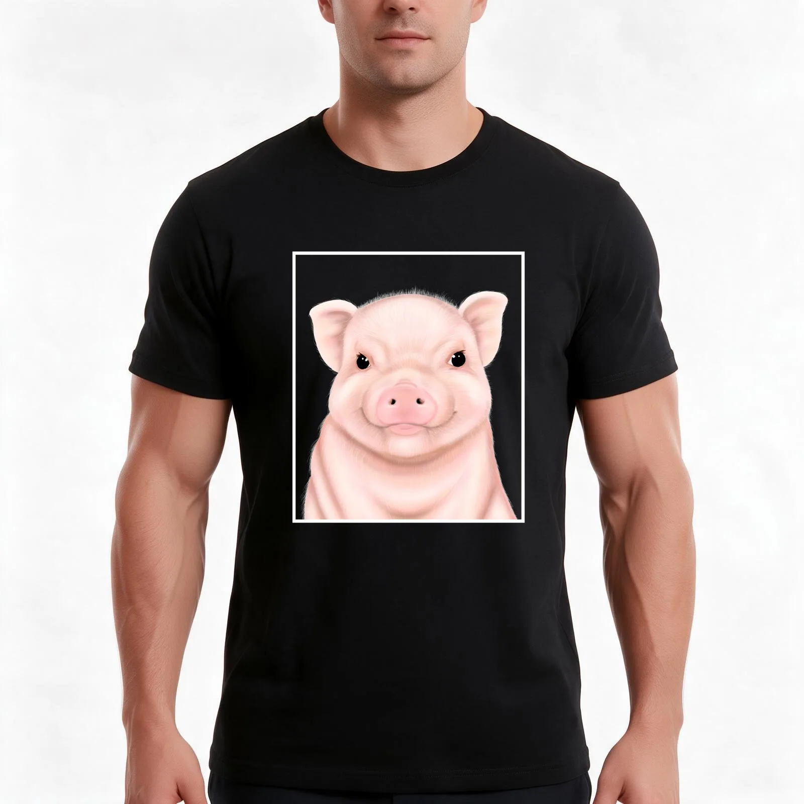 Close up of a pig- cute piglet T-Shirt, Summer Casual Cotton Tee, Oversized Streetwear Tops, Vintage Graphic Print, 100% Cotton