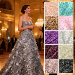100/300/500cm 3D Floral Lace Fabric with Embossed Flowers for DIY Dresses Evening Gowns Curtains Decorative Accessories