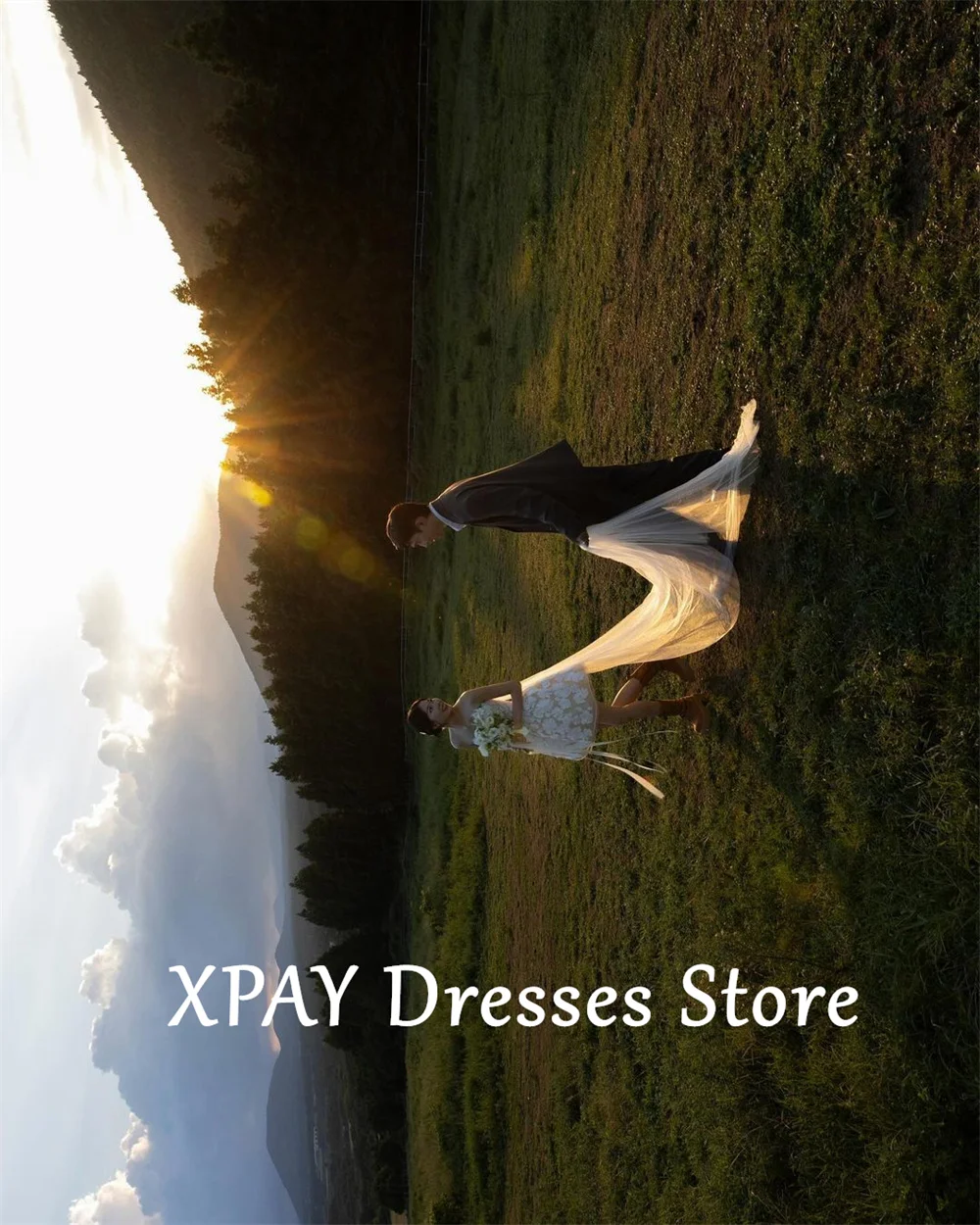 XPAY-vestidos de novia cortos de encaje Floral sin tirantes, minivestido de novia de línea a para sesión de fotos, vestidos de recepción encantadores hechos a medida