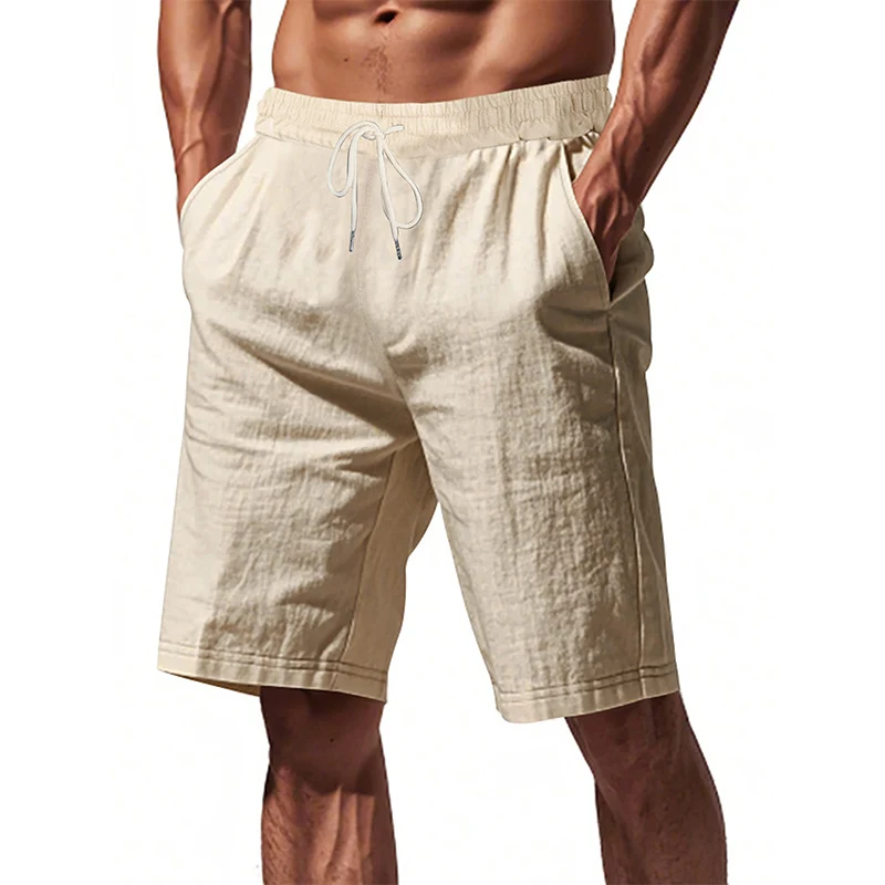 

Men's Cotton Linen Shorts Summer Breathable Solid Color Beach Fitness Streetwear Casual Shorts