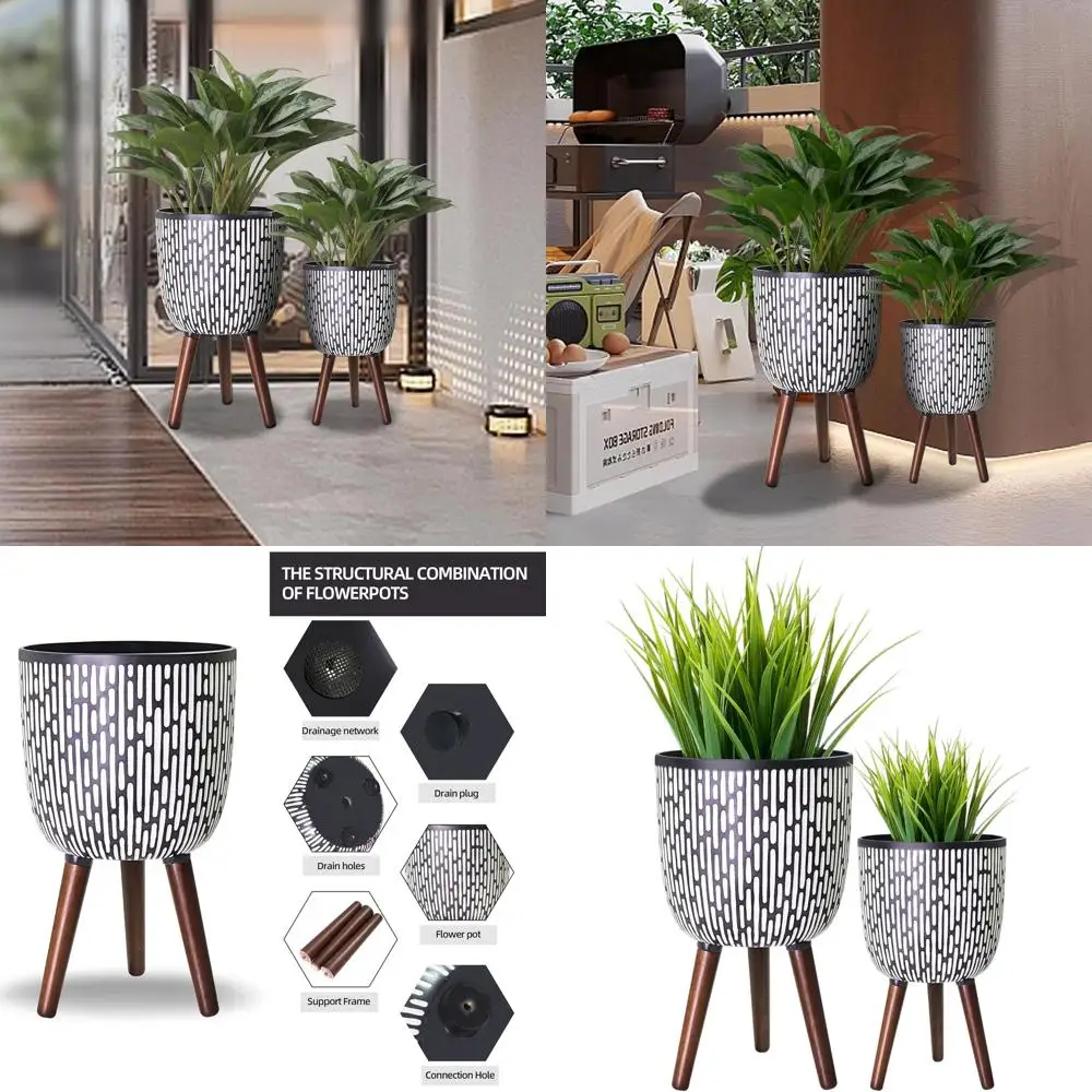 

Dual-Sized Plant Pots with Stand, 10 & 12, Large Planter with Legs, Indoor Plant Stands, Drainage-Equipped Pots for Monstera, He
