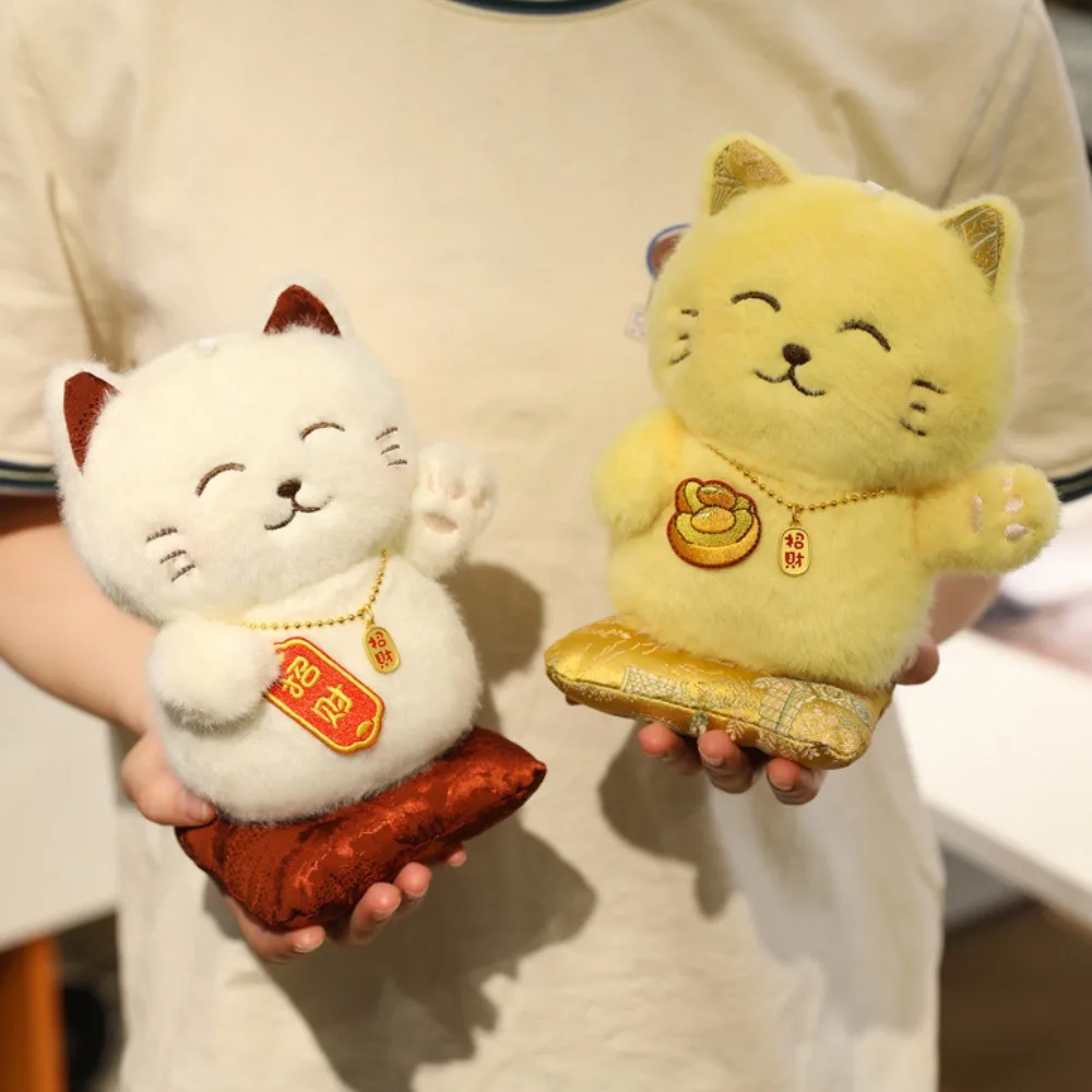 

С ожерельем, плюшевый орнамент Lucky Cat, пушистая мягкая плюшевая игрушка Lucky Cat, милая мягкая кукла Ins Lucky Cat, подарок для детей