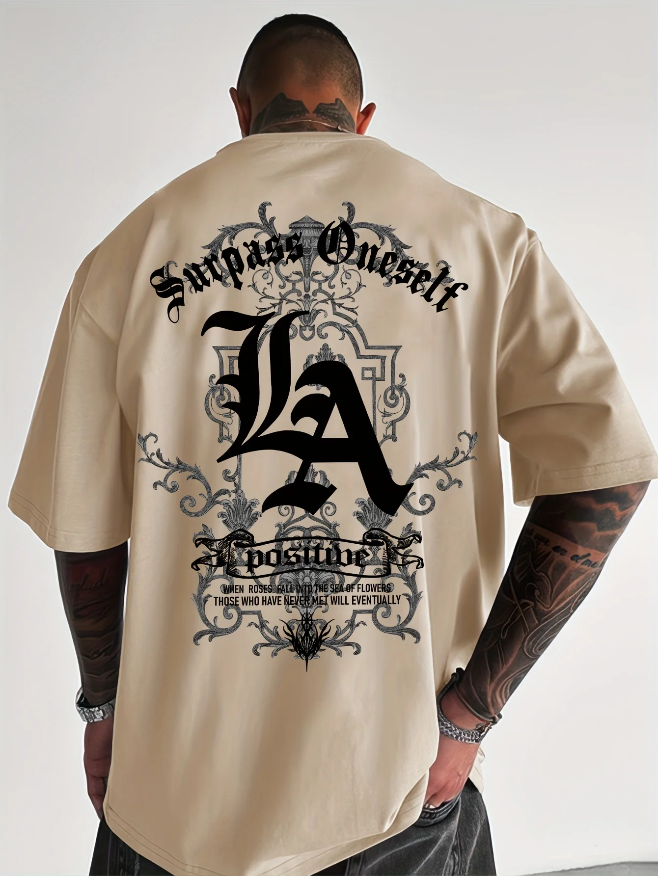 

Summer 2025 new men's T-shirt with casual LA print pattern and breathable polyester fiber men's wear